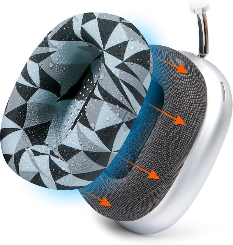 WC SweatZ Max - Patented Protective Earpad Covers for Airpods Max Made by Wicked Cushions | Sweatproof & Easily Washable | Full Earpad Sweat Protection | Geo Grey - Image 1